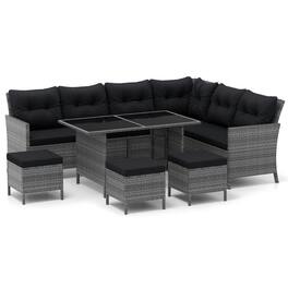Mondawe - 7 Pieces Patio Dining Furniture Set with Soft Cushions and Ottomans - Black