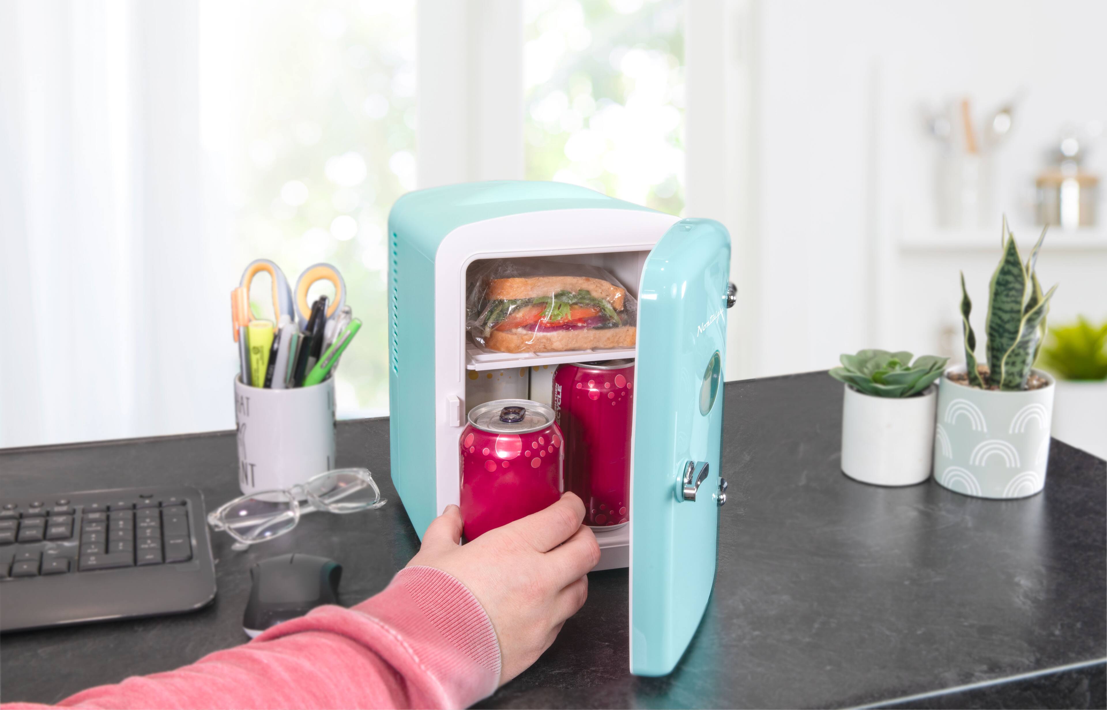 Alt View 2. Nostalgia - Retro 6-Can Display Fridge & Heater - Aqua.
