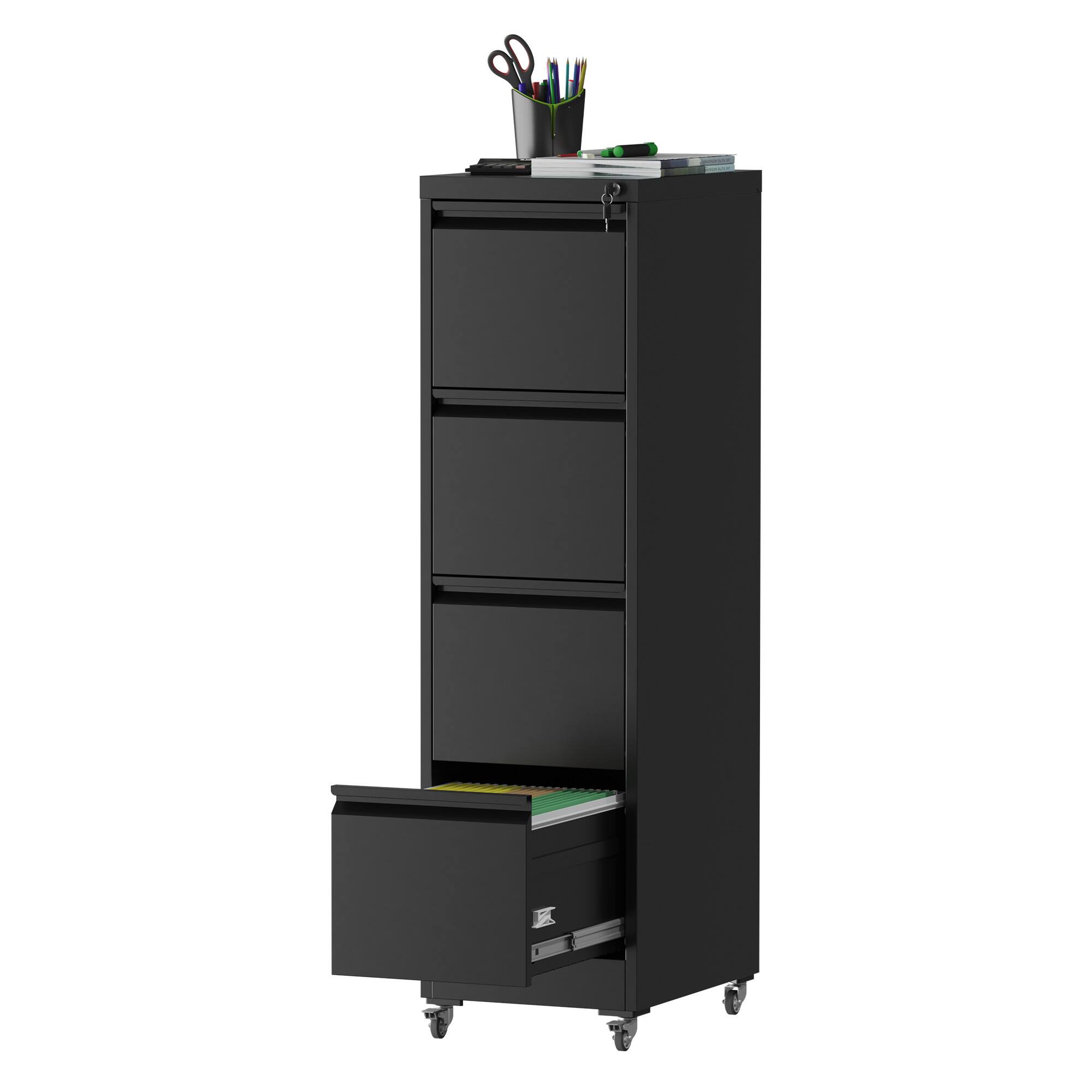 Left. GOODSILO - Heavy-Duty 4 Drawer Locking Vertical File Cabinet with Wheels for Office and Home Document Storage - Black.