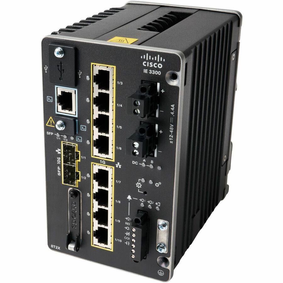 CISCO IE 3300

1/1 SFP+
1/2 SFP 10G
1/3 1G
1/4 1G
1/5 1G
1/6 1G
1/7 DC
1/8 8T2X
1/9 REF
1/10 COI

DC 12-48V 4.4A

SFP+
SFP 10G
1G
8T2X