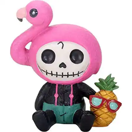 Front. Pacific Trading - Furrybones Flamingo Star Skeleton with Flamingo Head and Pineapple Figurine - Pink.