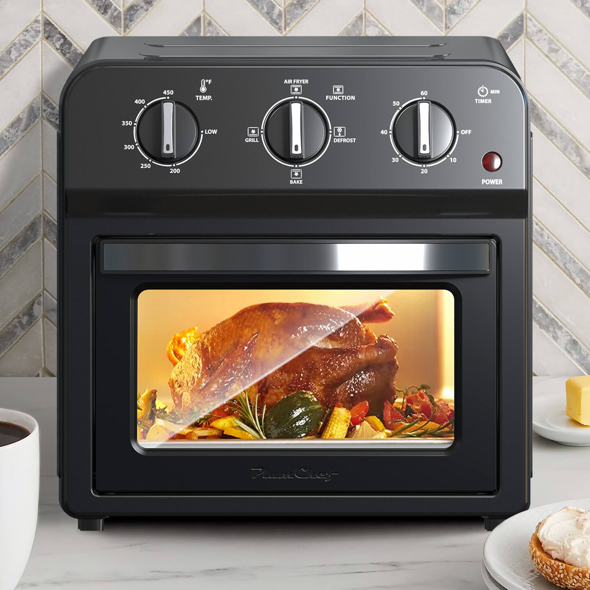 400 450 PF TEMP. AIR PRINTER D UNCTION 50 60 - TIMER 350 300 LOW . GRILL DEPROST 40 OFF 250 200 BAKE 30 20 10 POWER PlanCity