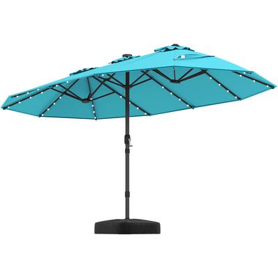 15 ft patio umbrella outdoor umbrella with crank & base Feet Double-Sided Twin and Base-Red it comes with 36 LED lights (3 on each rib) powered by 3 solar panels LATTOY 15 ft. Outdoor Market