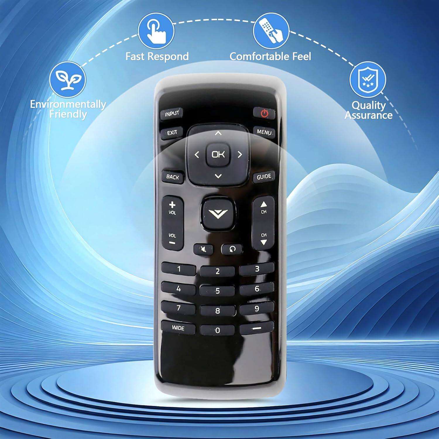 Fast Respond  
Comfortable Feel  
Environmentally Friendly  
Quality Assurance  

INPUT  
EXIT  
MENU  

BACK  
GUIDE  

VOL +  
VOL -  
CH +  
CH -  

1  
2  
3  
4  
5  
6  
7  
8  
9  
0  

WIDE
