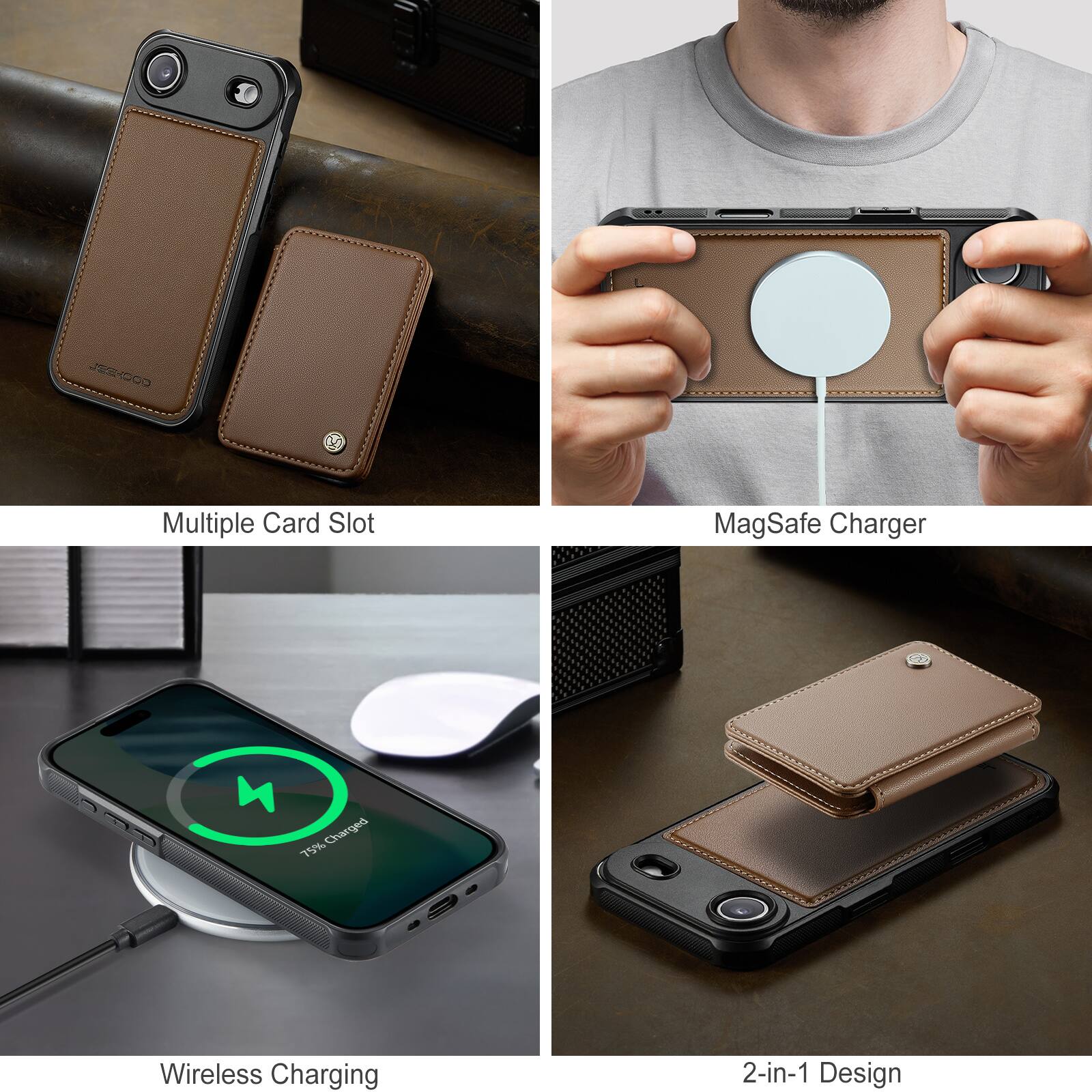 JES-2000 60 Multiple Card Slot MagSafe Charger X Charged 75% Wireless Charging 2-in-1 Design
