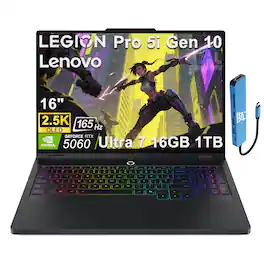 Lenovo - Legion Pro 5i 16" 2.5K 165Hz Gaming Laptop - Intel Core Ultra7 255HX with NVIDIA GeForce RTX 5060 - 16GB RAM - 1TB SSD - Eclipse Black