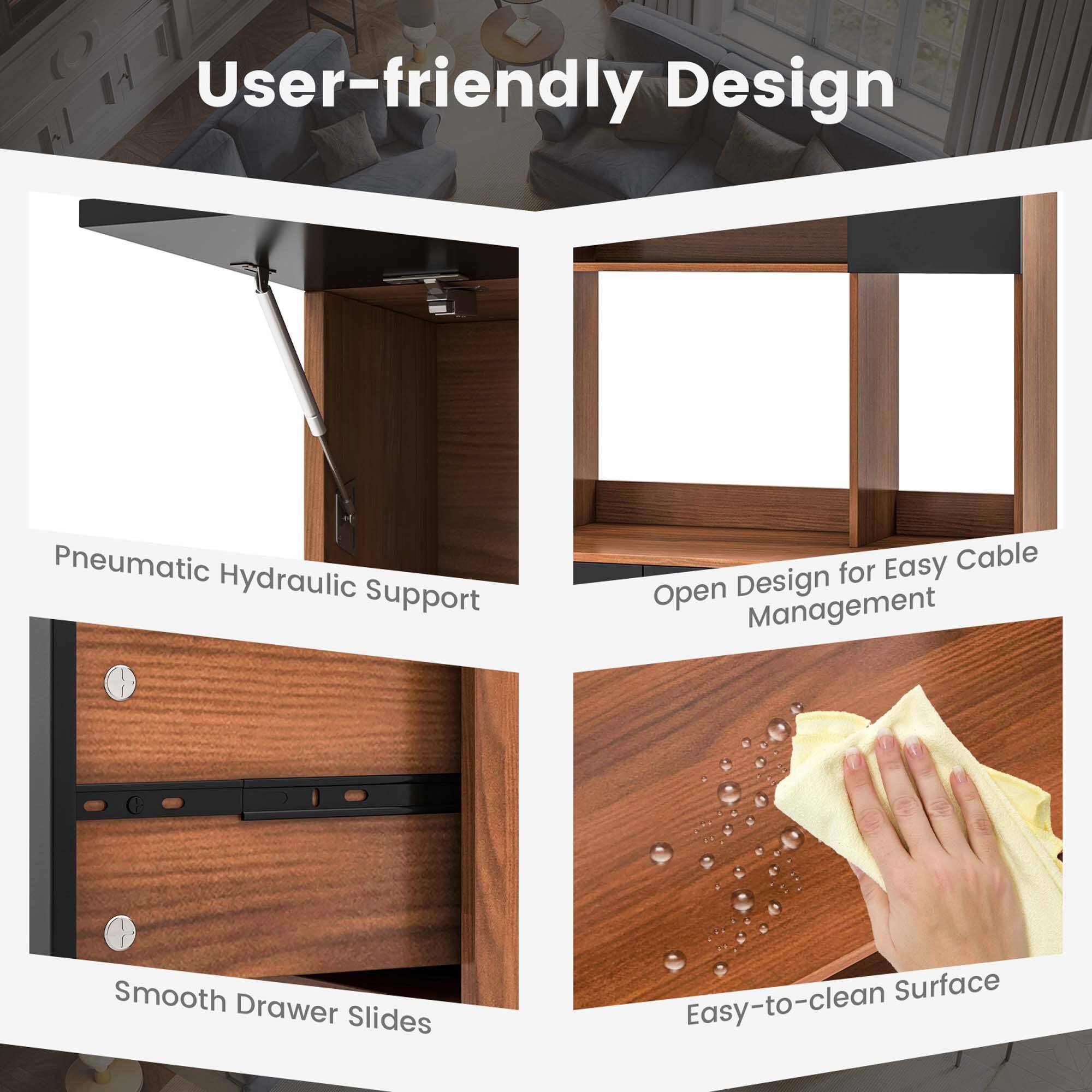 User-friendly Design
Pneumatic Hydraulic Support
Smooth Drawer Slides
Open Design for Easy Cable Management
Easy-to-clean Surface
