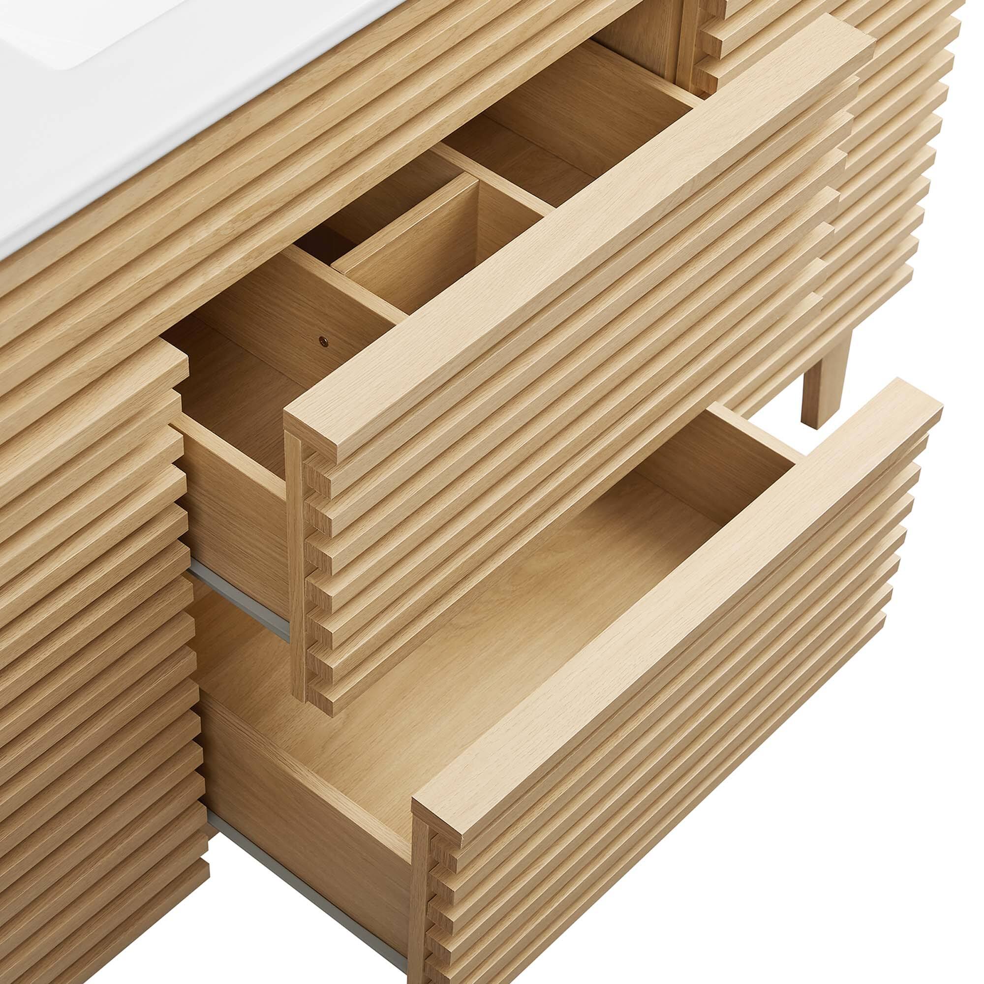 Alt View 6. Modway - Render 48" Bathroom Vanity with White Basin Included - Oak White.