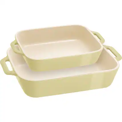 Front. Staub - Staub Ceramic 2-pc Rectangular Baking Dish Set - Macaron Pastel Green - Green.