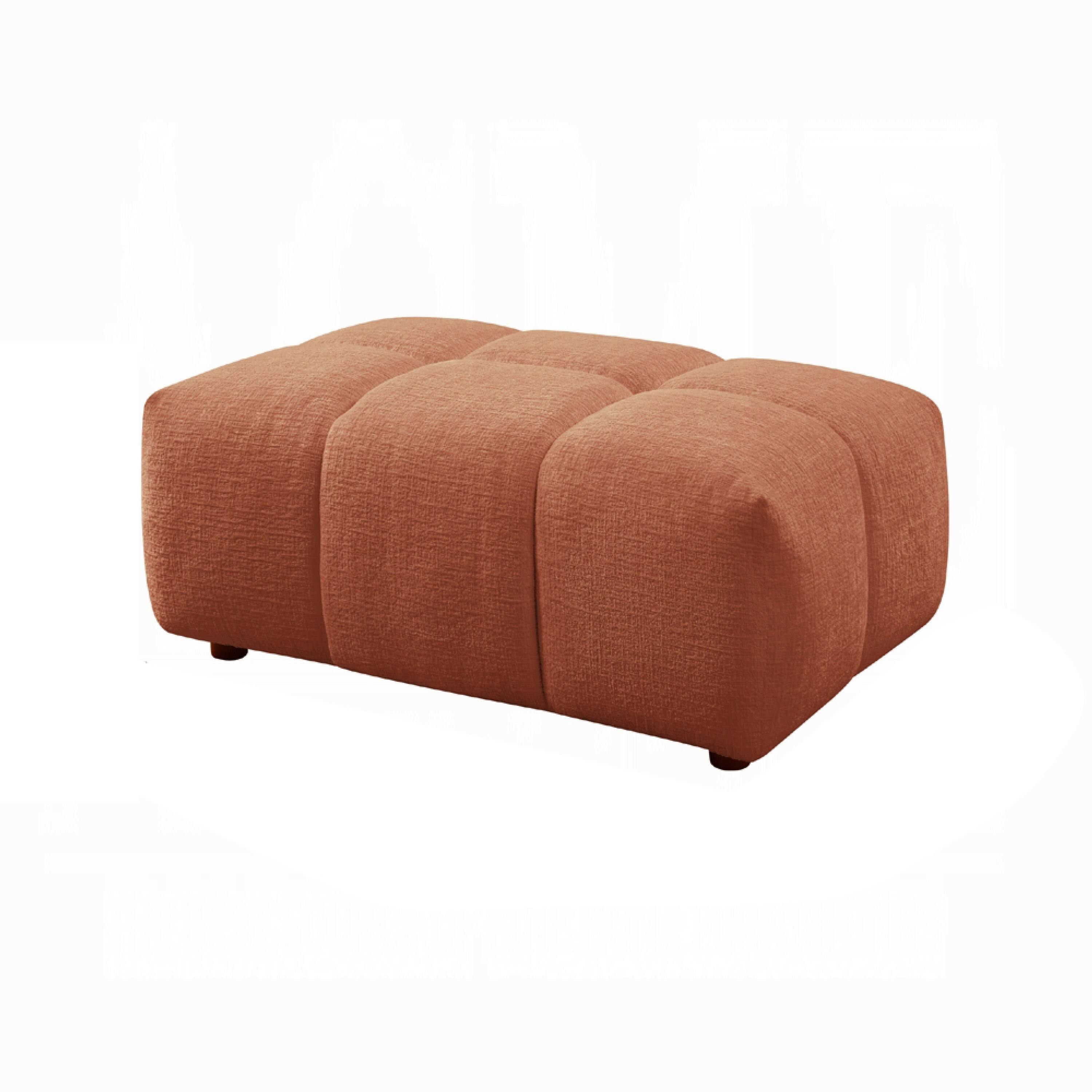 Alt View 1. Manhattan Lane - Leya Modular Ottoman, Tufted Coral Red Linen, 43 Inch Rectangular Seat - Coral Red.