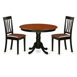 East West Furniture - 3 Pc set with a Round Dinette Table and 2 Leather Kitchen Chairs - Black