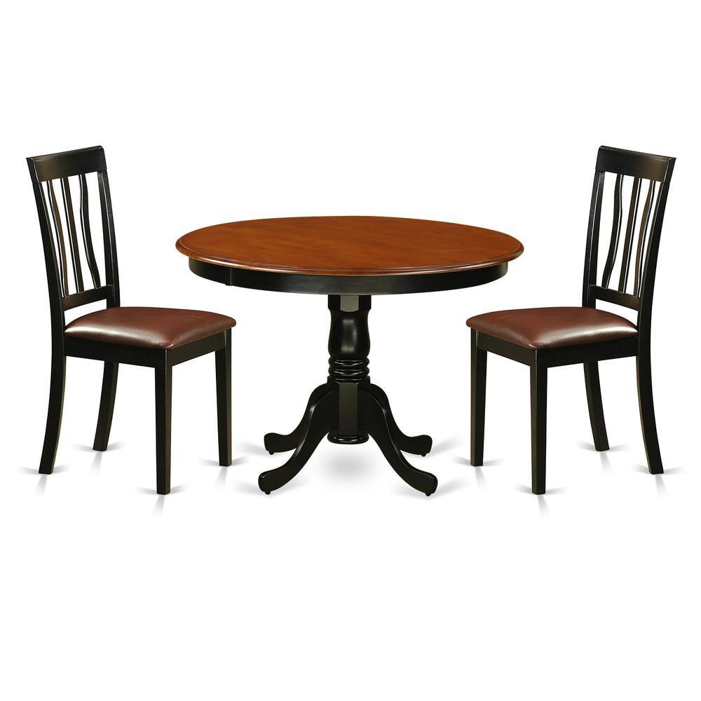 Front. East West Furniture - 3 Pc set with a Round Dinette Table and 2 Leather Kitchen Chairs in Black - Black.