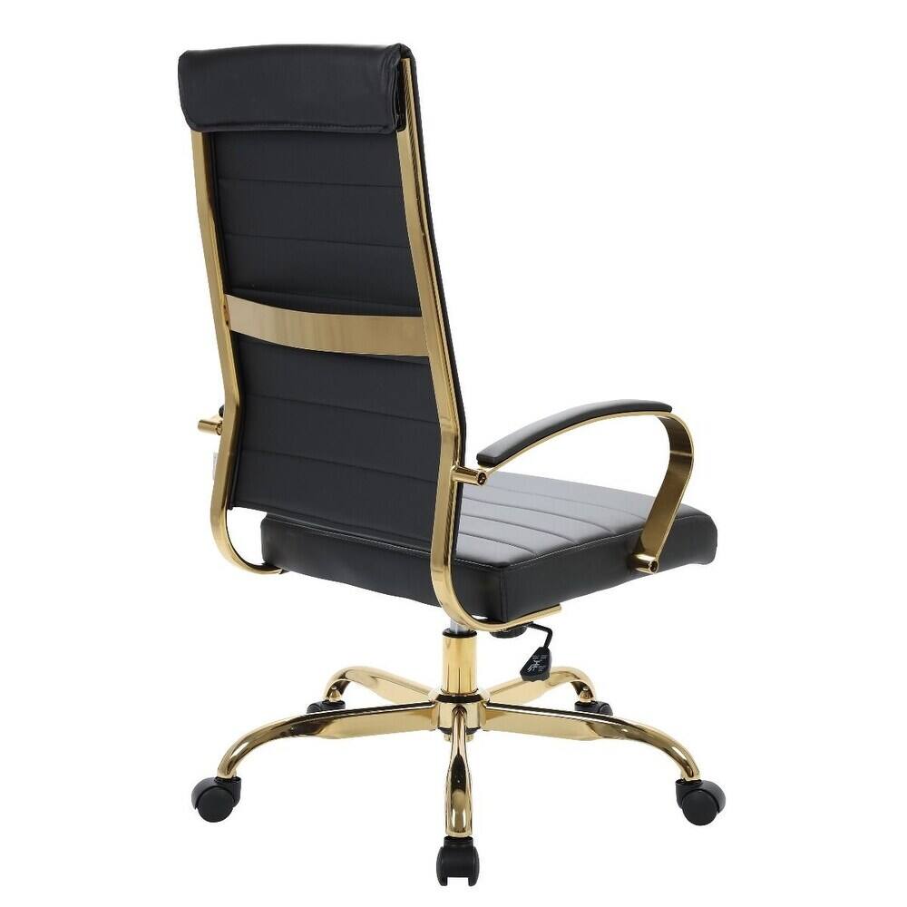 Alt View 4. LeisureMod - Set of 4 Benmar High-Back Leather Upholstered Swivel Executive Office Chair with Gold Accents, Adjustable, and Tilt - Black.
