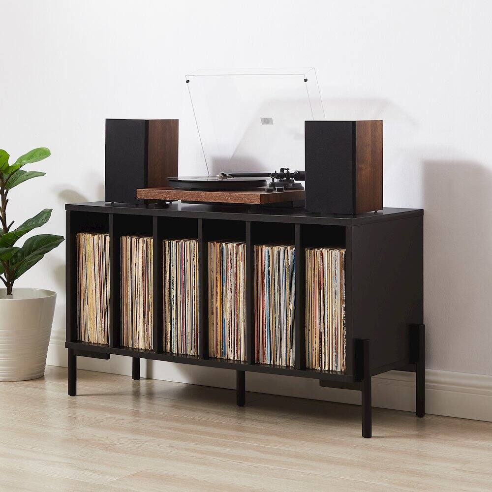 Alt View 9. Crosley Furniture - Greenwich Medium Record Player Stand With Vinyl Storage - Black.