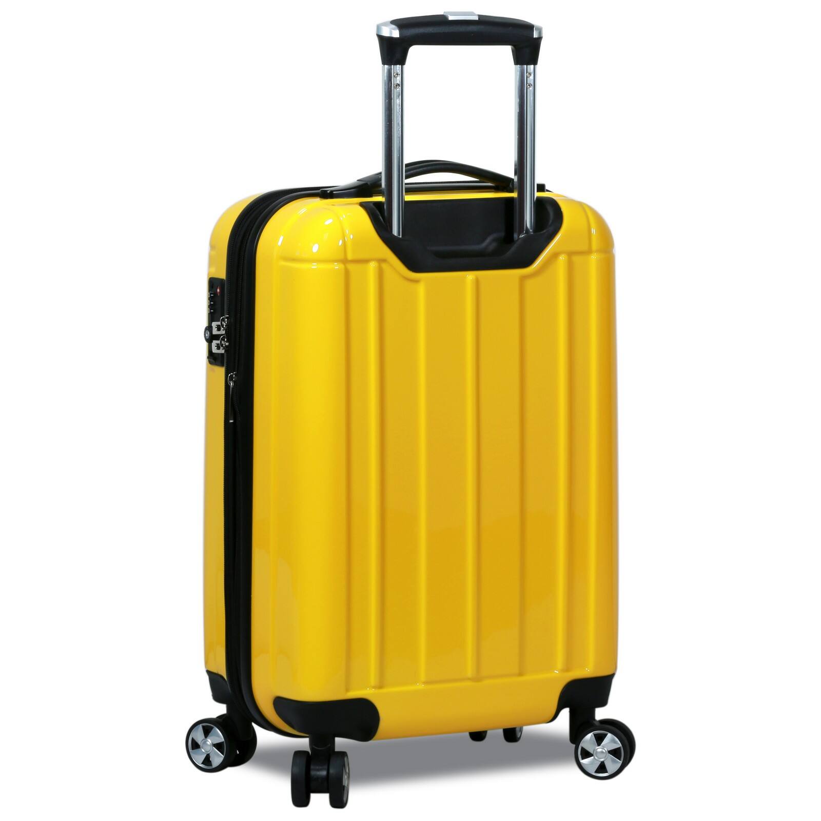 Back. World Traveler - Contour 20-Inch Carry-On Lightweight Polycarbonate Hardside Expandable Spinner Luggage with TSA Lock - Yellow.