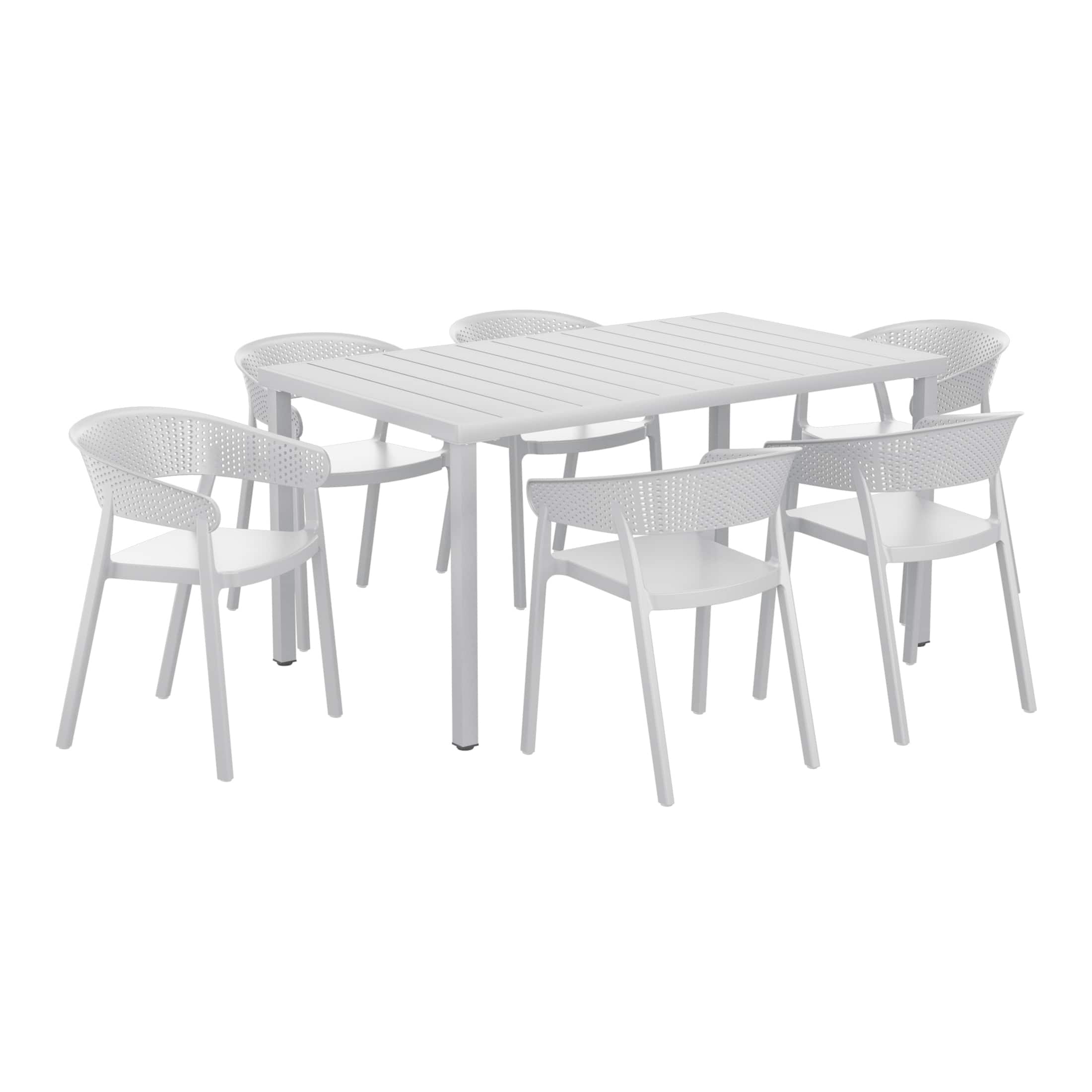 WestinTrends - Playa 7-Piece Outdoor Metal Rectangle Patio Dining Table Set With Stackable Patio Dining Chairs - Gray price history on PriceWatchPro