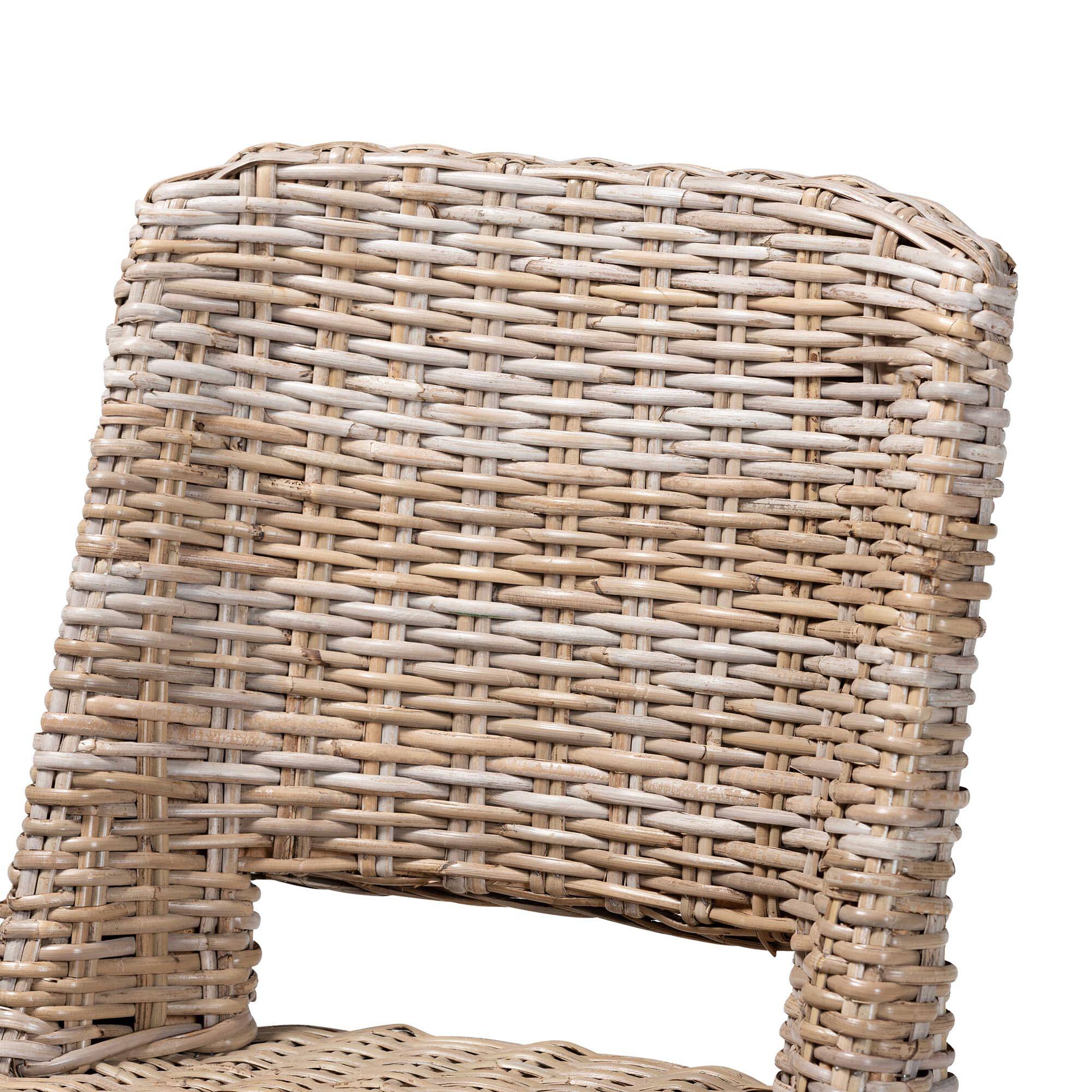 Alt View 1. bali & pari - Magy Modern Bohemian Rattan and Finished Wood Dining Chair - White/Natural Brown.