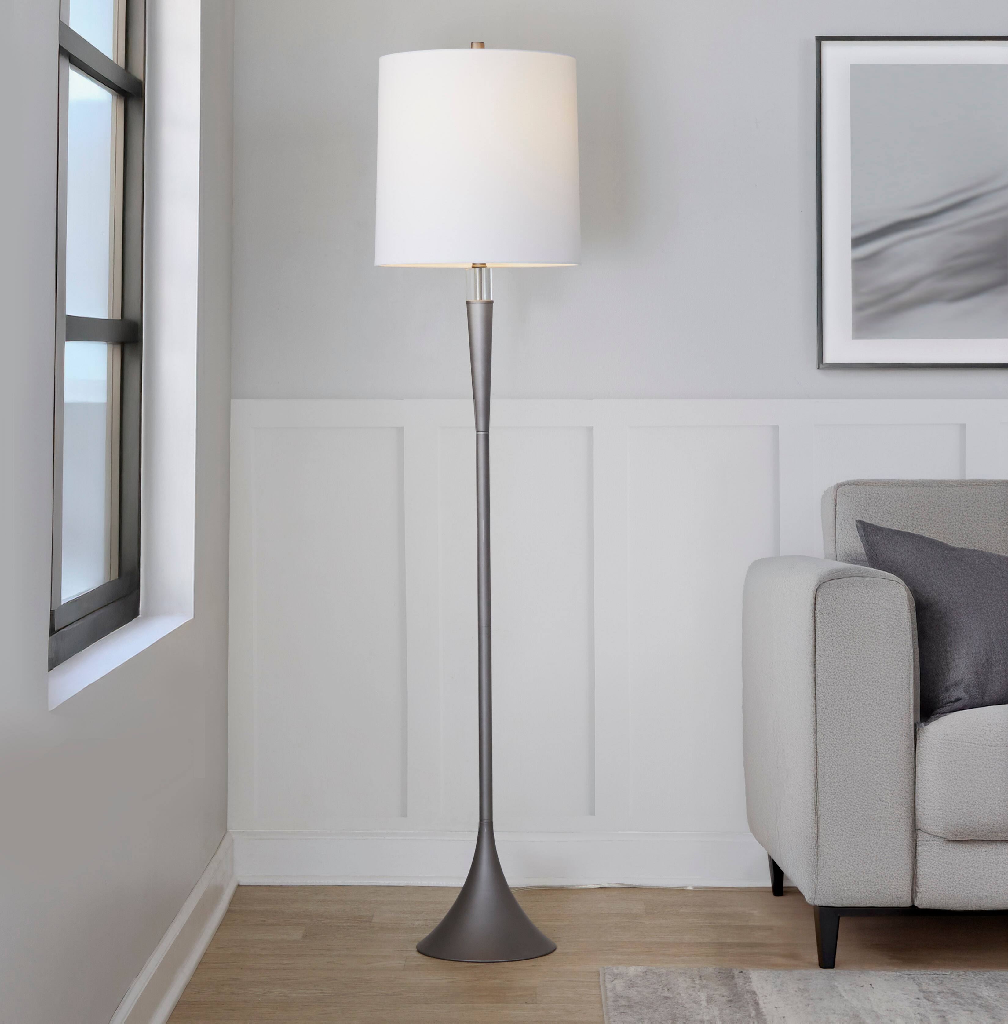 Alt View 4. Loheer - Loheer Crystal Floor Lamp Set of 2 White Linen Shade 64.5 Inch Tall Cast Iron Standing Lamps for Bedroom Living Room - Cast Iron.