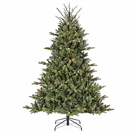 RYHNUYNE - 5FT Full-Shape Pre-Lit Christmas Tree, 350 Lights 1129 Tips PE/PVC Mixed Branches Wide Base Stable Metal Stand - Green