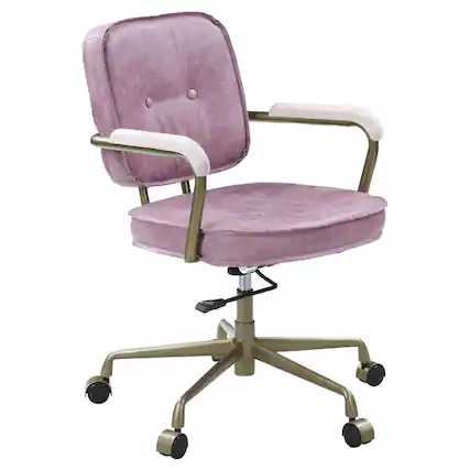 Front. Manhattan Lane - Office Chair with Leather Seat and Button Tufted Back - Pink.