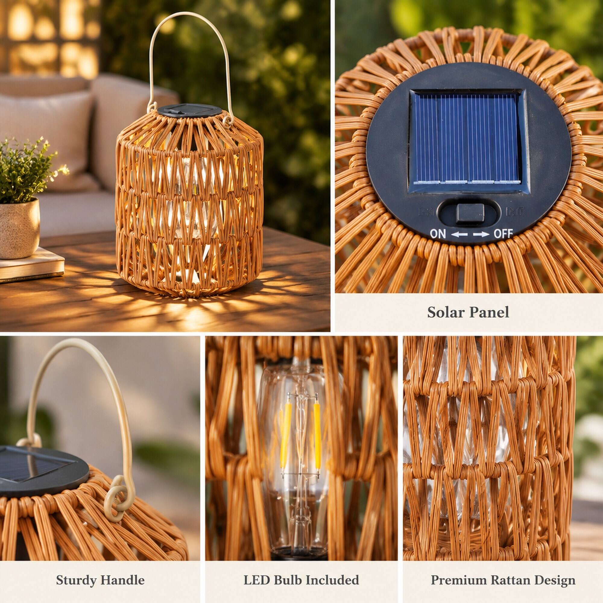 RYHNUYNE 2 Pack Waterproof Rattan Solar Lanterns for Yard, Outdoor ...