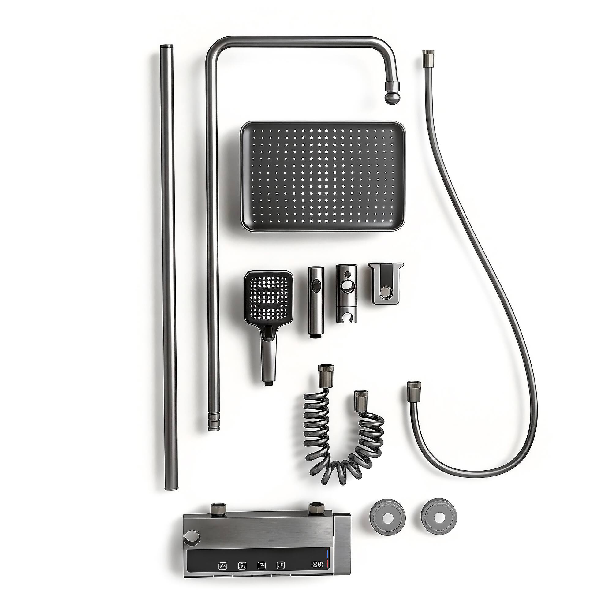 Alt View 10. Famapy - Thermostatic Shower System with LED Temperature Display, 4-Mode Piano Button Rainfall Shower Combo - Gunmetal Gray.