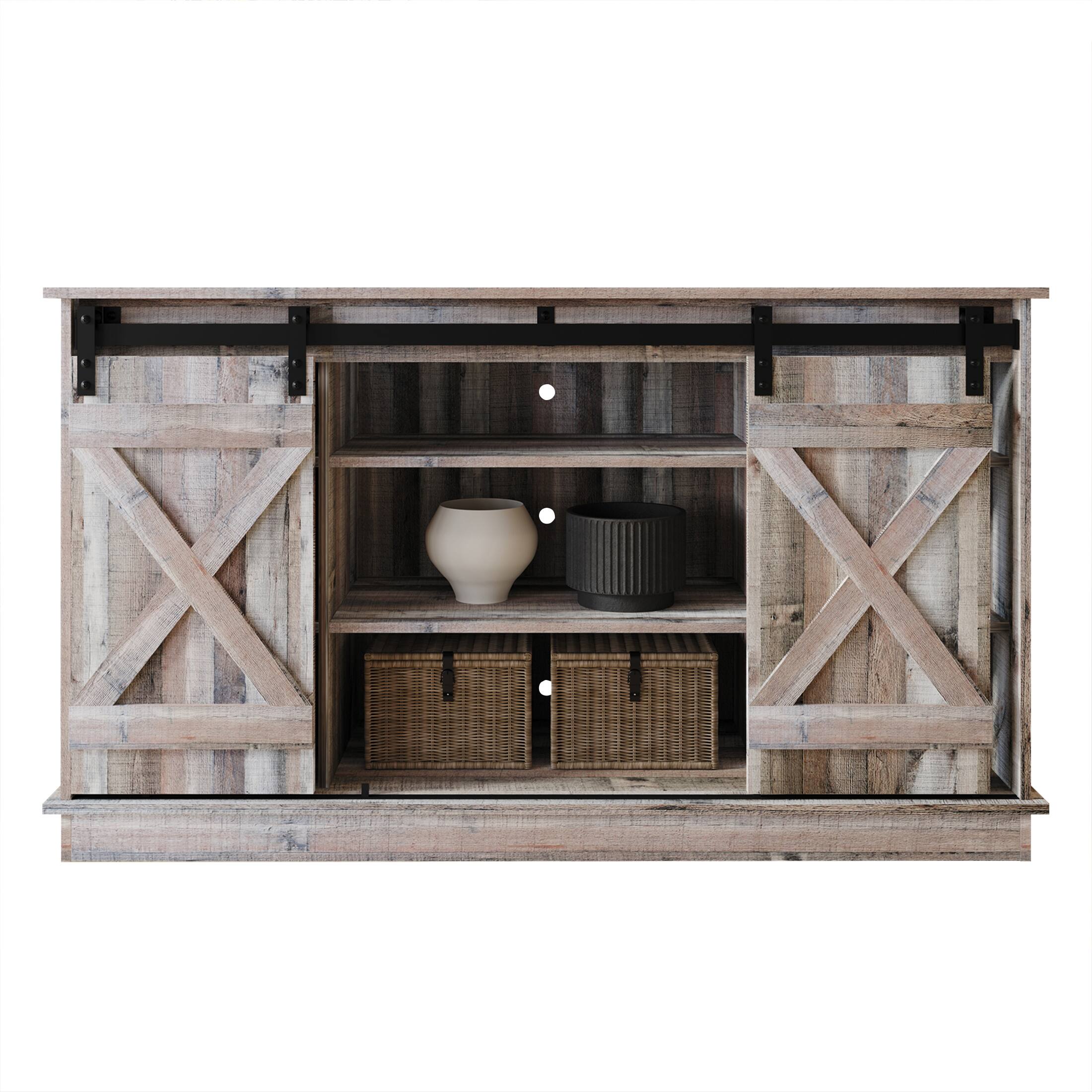 Alt View 2. ChaletPosh - Vintage-Inspired TV Stand Console with Sliding Barn Doors, Natural Oak - Natural Oak.