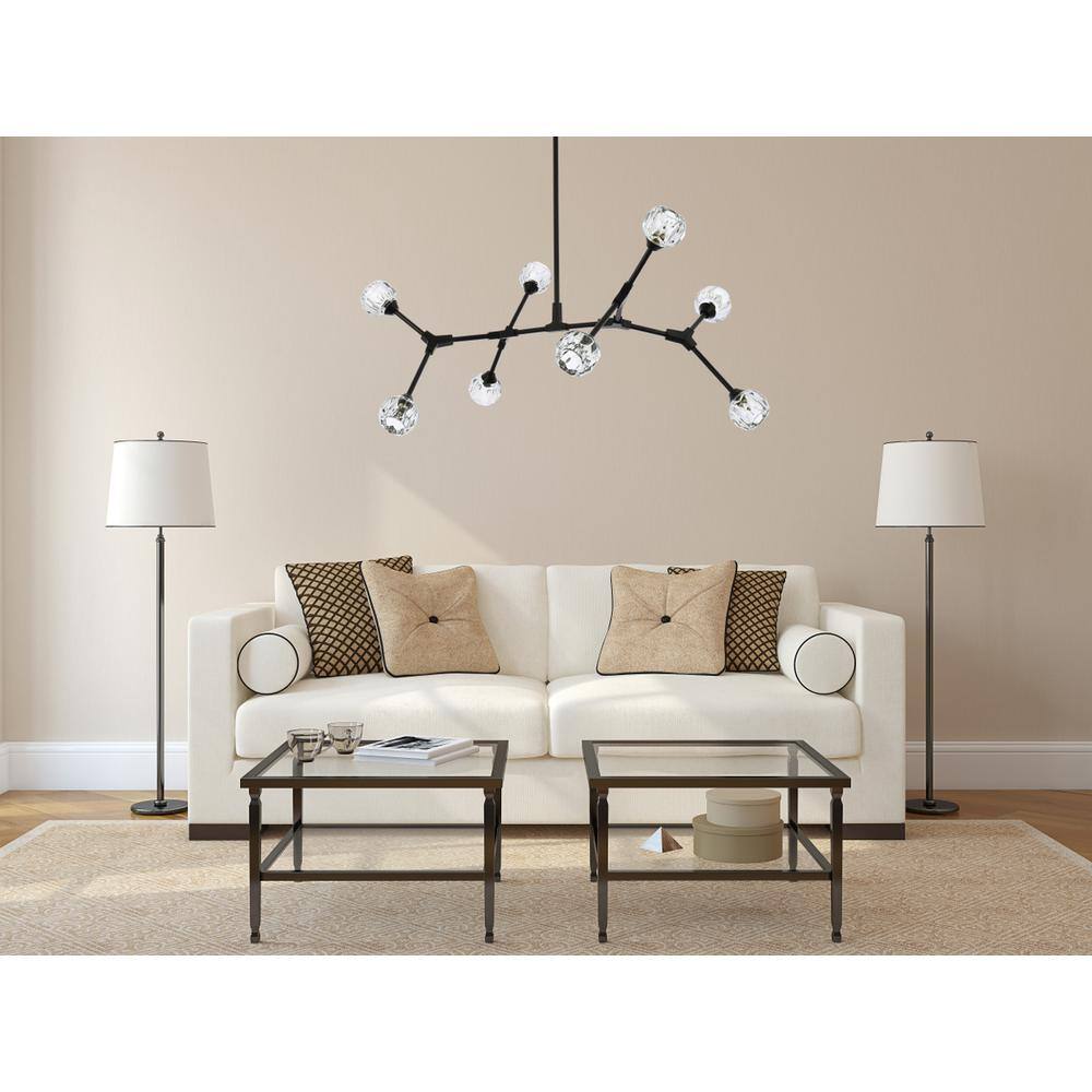 Angle. Elegant Lighting - Zayne 8 Light Pendant in Black - Black And Clear.