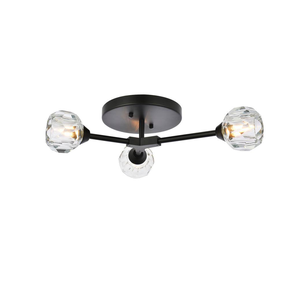 Alt View 5. Elegant Lighting - Zayne 3 Light Flush Mount in Black - Black And Clear.