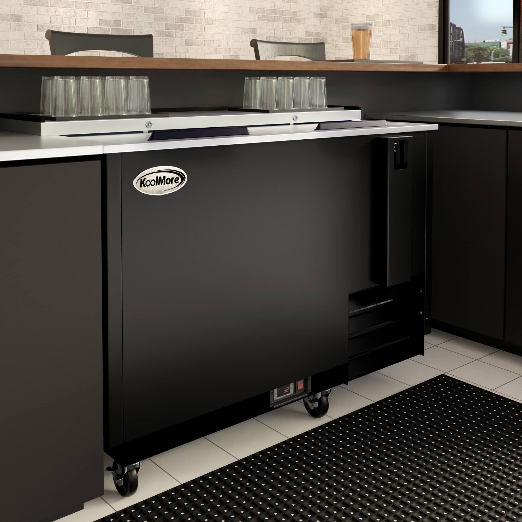 Alt View 1. Koolmore - 50 in. Commercial Bottle Cooler in Black with Built-In Opener, ETL Listed, 14 cu. ft. (KM-BOC50-BK) - Black painted steel.