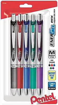 Pentel - EnerGel RTX Gel Pen, Medium Point, 5 Pack - Assorted Ink