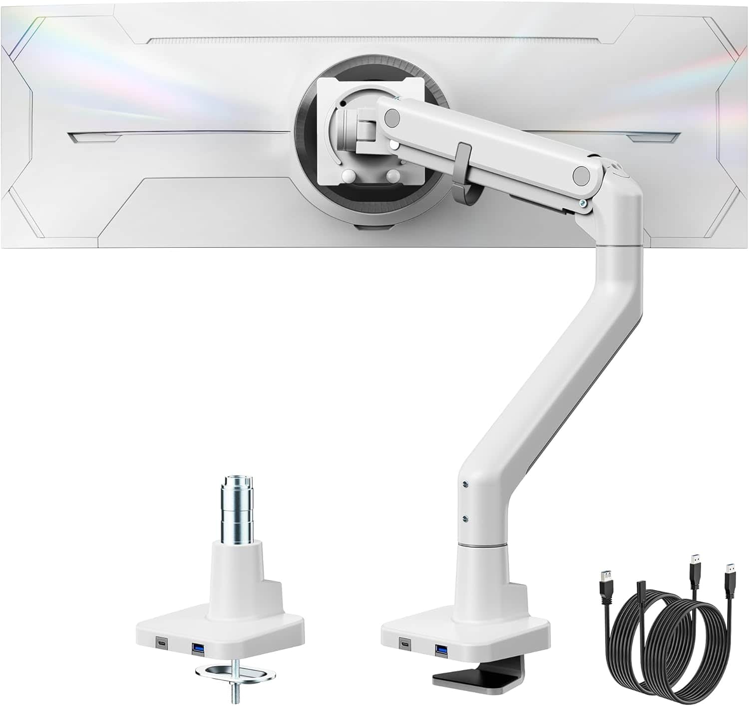 1MORE - monTEK Heavy-Duty Monitor Arm for 17-57" Ultrawide Curved Screen, Supports up to 59.4 lbs, Adjustable Gas Spring Arm, 75 - White with USB
