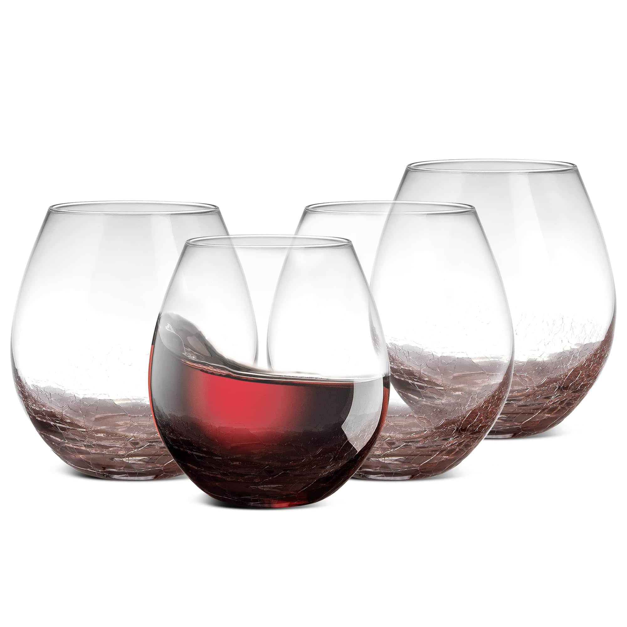 NutriChef - Stemless 4 Wine Glasses, 15oz, Hand Blown Glasses for Home, Bar & Restaurant, Dishwasher Safe - NGLWN38 - Clear
