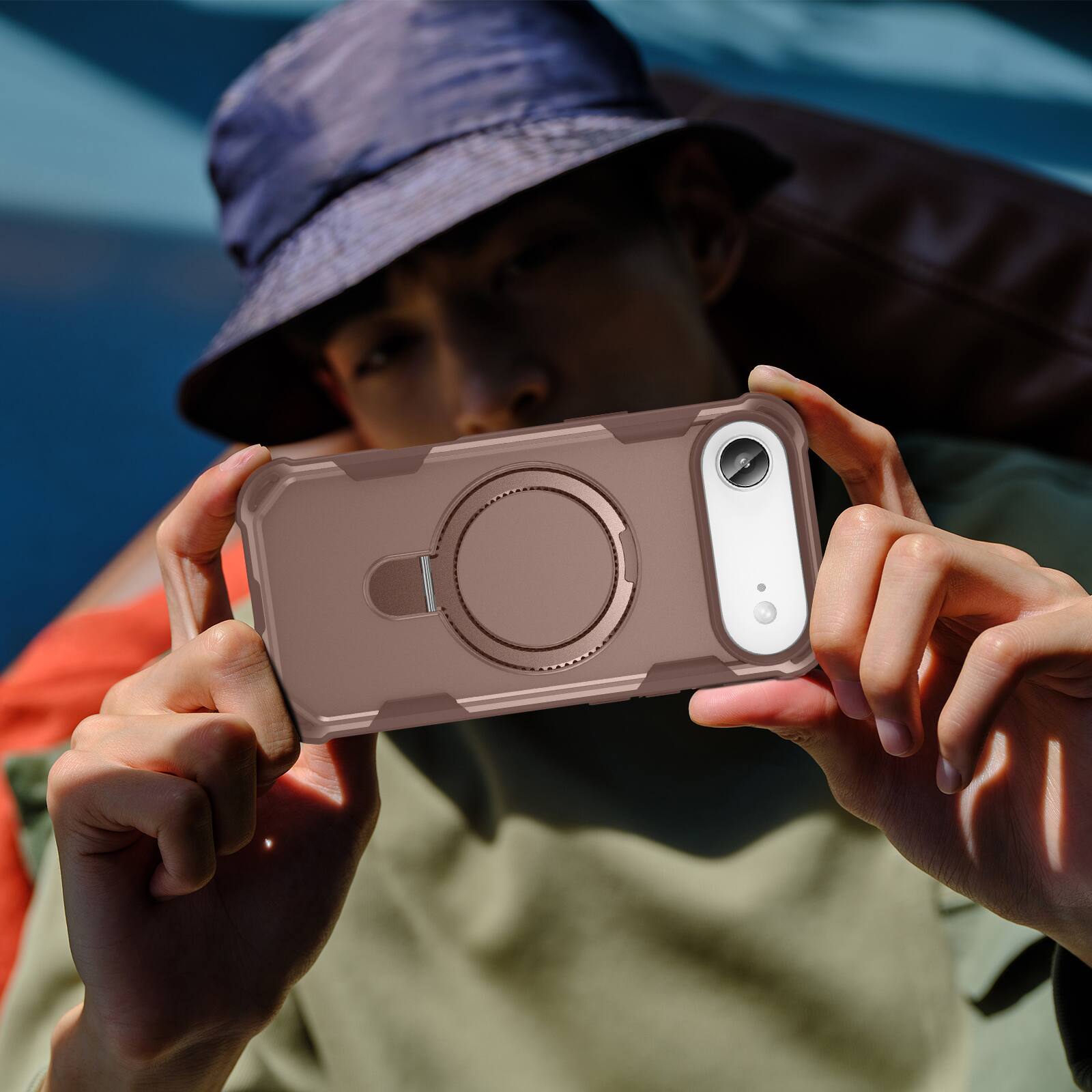 Alt View 2. Dteck - Rugged Mag Safe Case for Apple iPhone Air,Mag Safe Compatible,Bulit in Magnetic Metal Stand PC+TPU Shockproof Cover - Desertgold.
