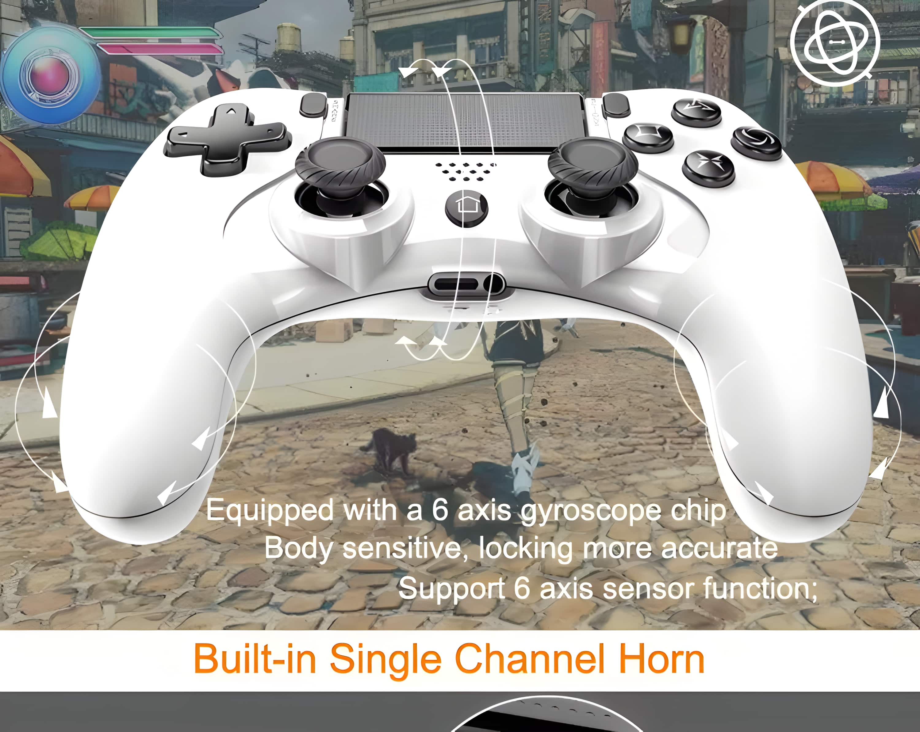 Cluzine White PS4 Style Wireless Controller, Touch Panel, 6 Axis