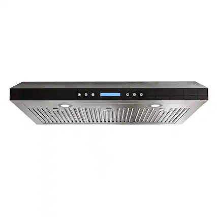Front. Onefly - 36 Inches - Ducted - Under Cabinet Range Hood - Black Tempered Glass.