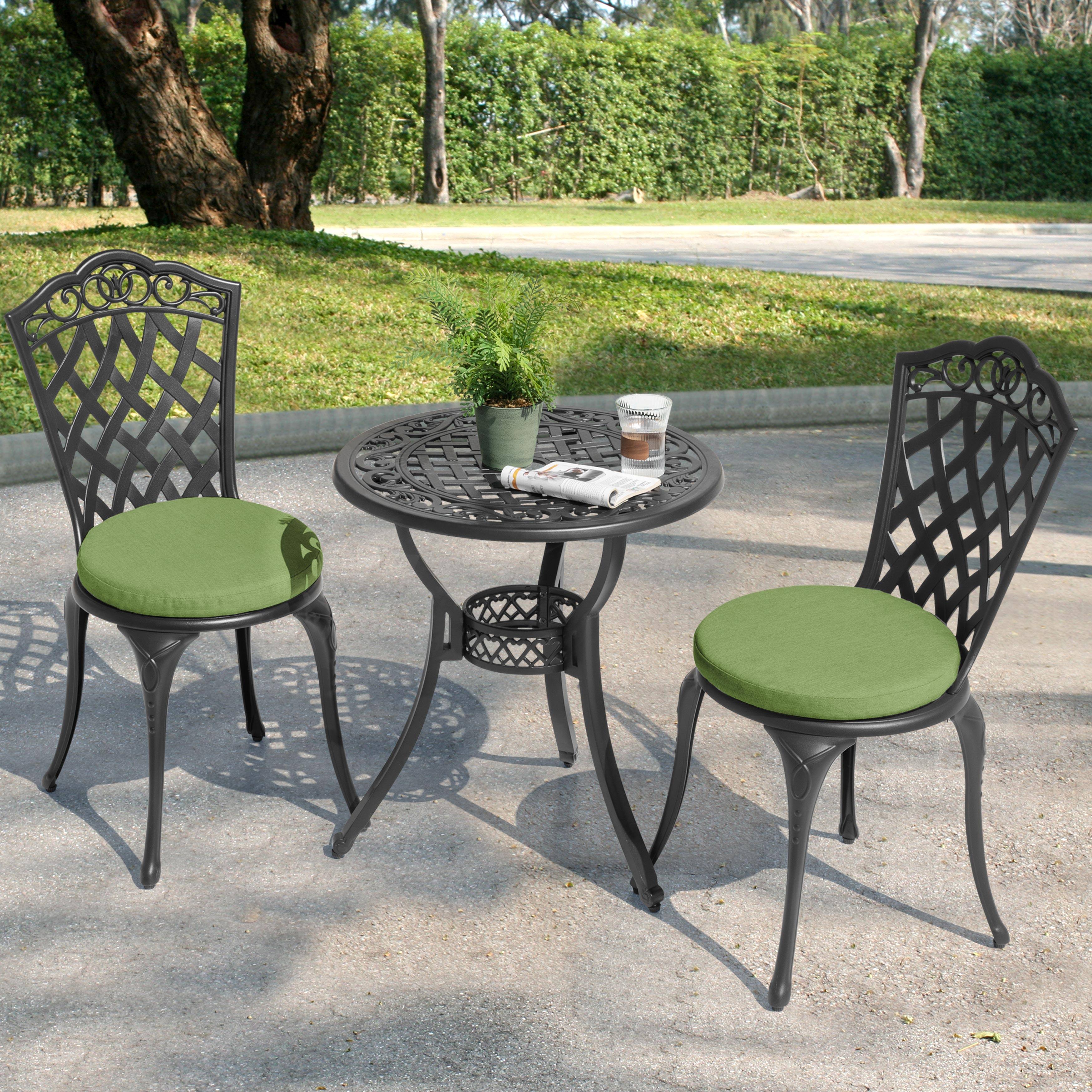 Alt View 5. Nuu Garden - Patio 3-Piece Cast Aluminum Bistro Set with Cushions, Umbrella Hole - Black and Green.