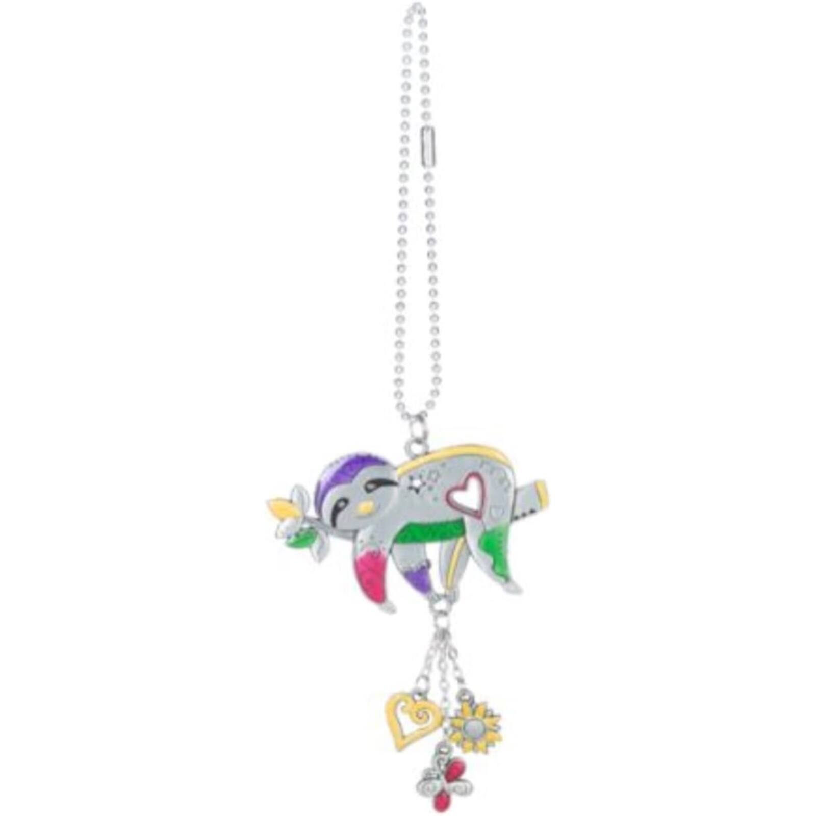 Front. Ganz - Ganz Multi Color Sloth Laying on Branch Car Charm 7 inch with Silver Chain - Silver.