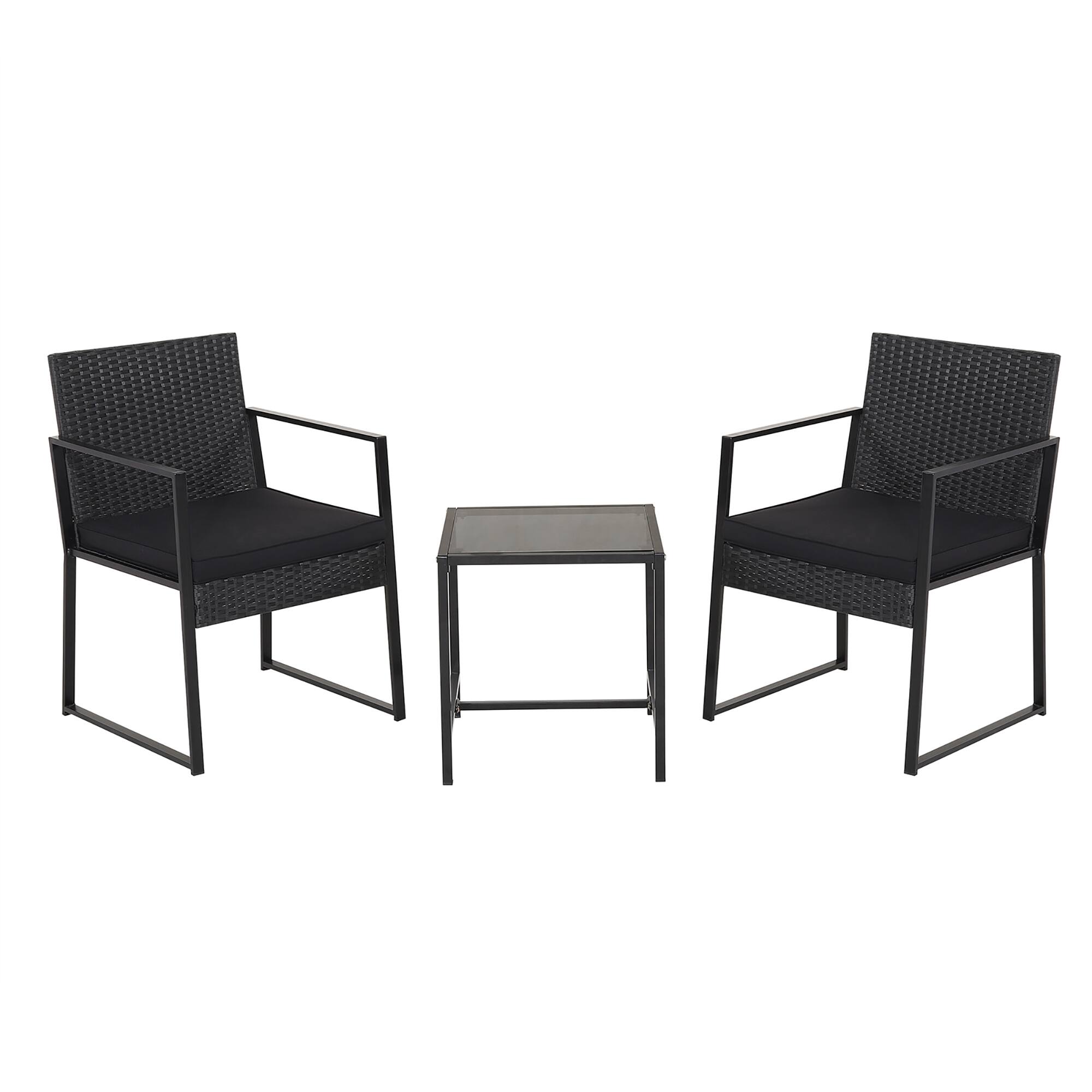 Alt View 8. Gymax - Gymax 3PCS Patio Rattan PE Wicker Bistro Set Outdoor Furniture Set w/ Table & Cushion - Black.