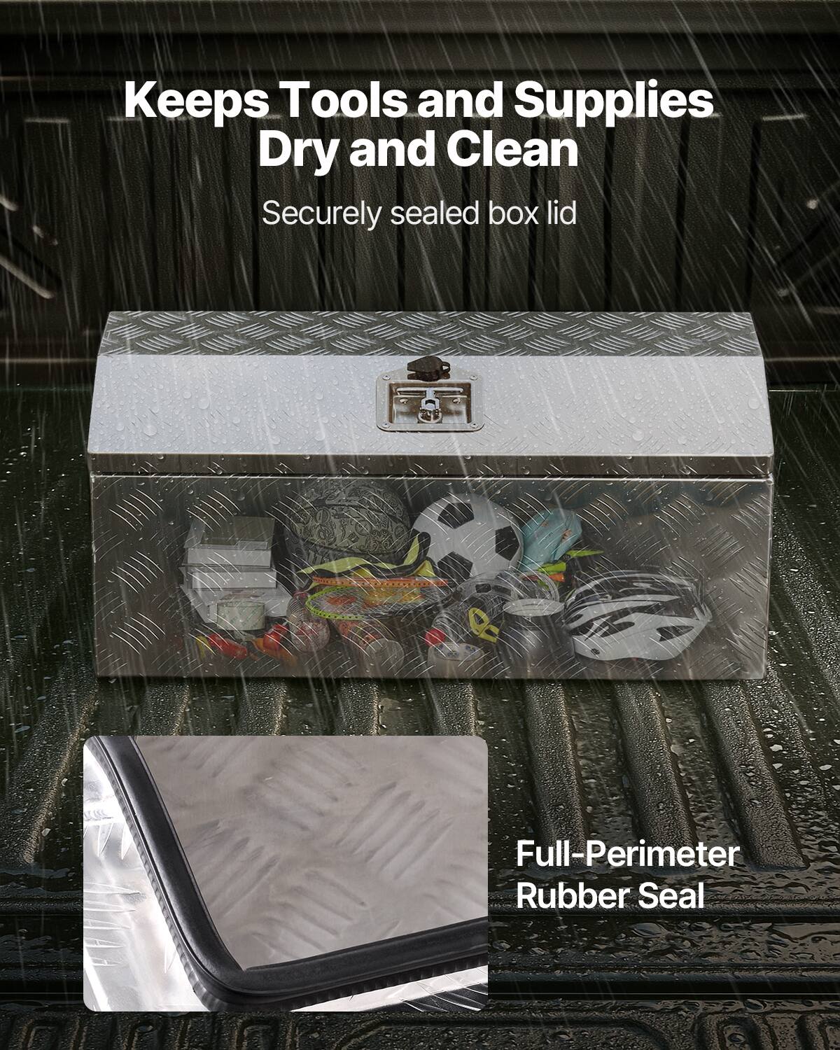 Keeps Tools and Supplies Dry and Clean  
Securely sealed box lid  

Full-Perimeter Rubber Seal