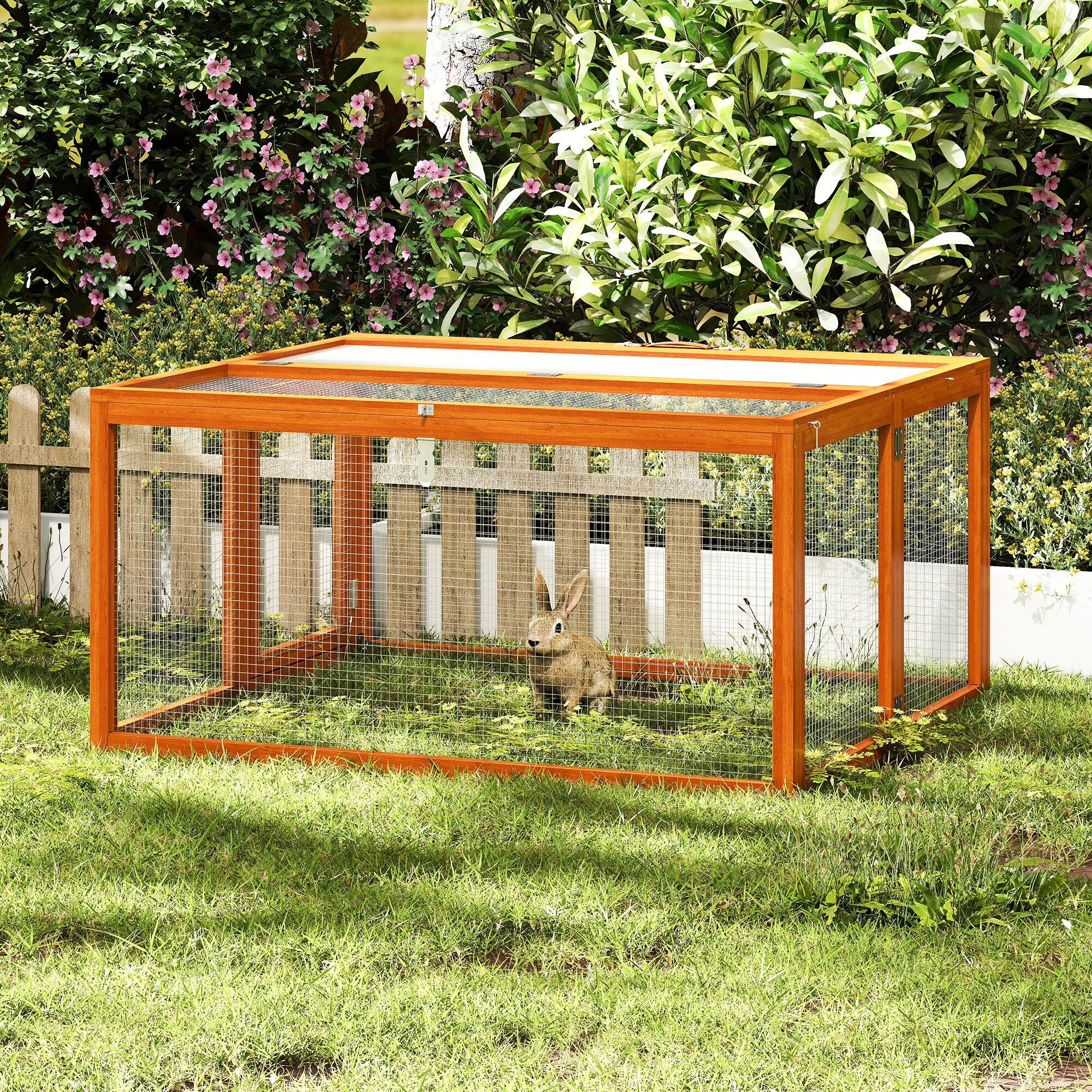 Left. Boyel Living - Orange Folding Rabbit Hutch with Lockable Doors and Ground Stakes with Chinese FirandGalvanized Wire Mesh - Orange.