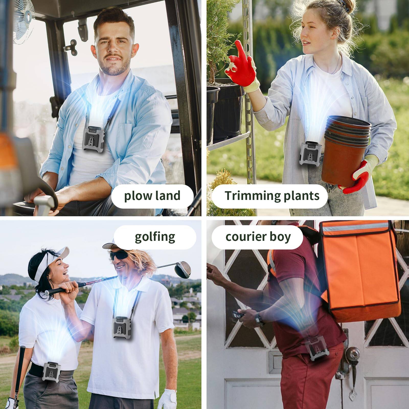 - plow land
- Trimming plants
- golfing
- courier boy