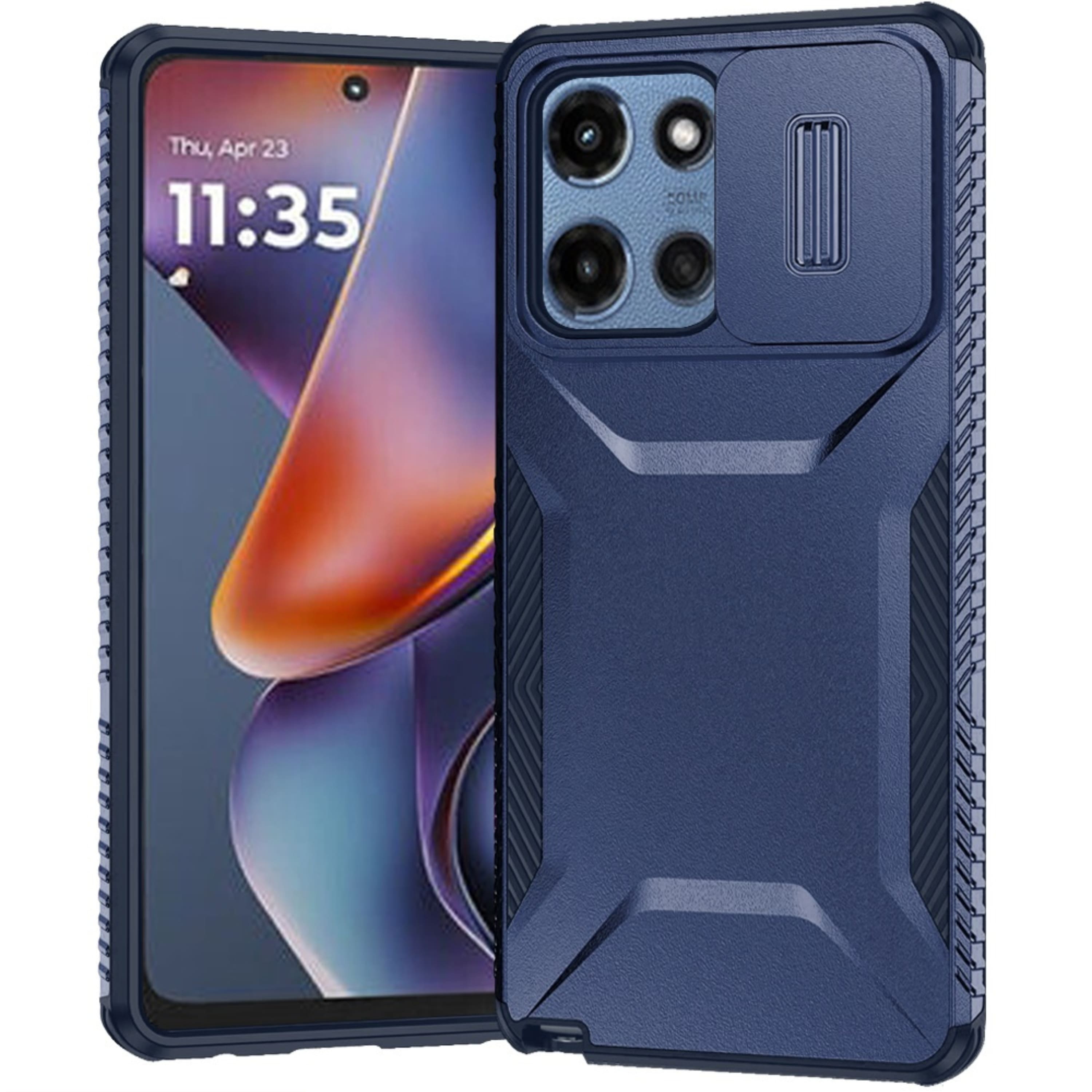 Kitcheniva - Side Grip Rugged Case For Moto G 2025 2026 G Play 2026 With Sliding Camera Cover Dark - Blue