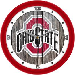MpDirect - Ohio State Buckeyes 11.5'' Suntime Premium Glass Face Weathered Wood Wall Clock - Multicolor