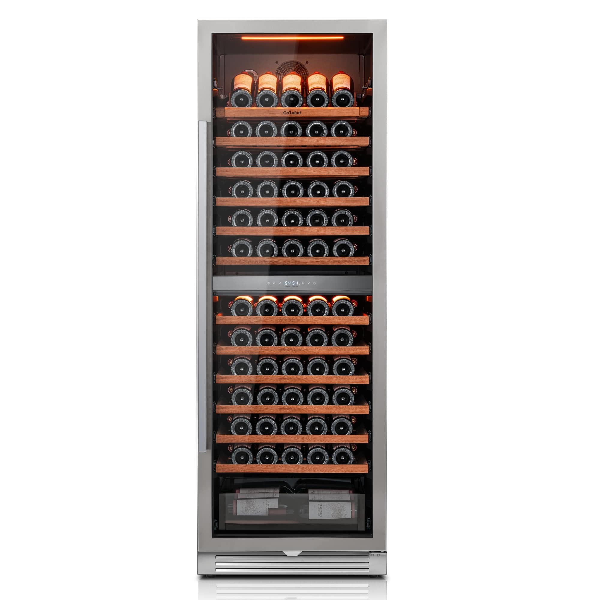 Ca'Lefort - 24inch 155-Bottle Dual Zone Wine Cooler | Freestanding/Built-In | 3-Color LED Lighting | Ideal for Home, Bar & Office - Stainless Steel