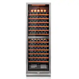 Ca'Lefort - 24inch 155-Bottle Dual Zone Wine Cooler refridgerator Freestanding/Built-In 3-Color LED Lighting for Home, Bar & Office - Stainless Steel