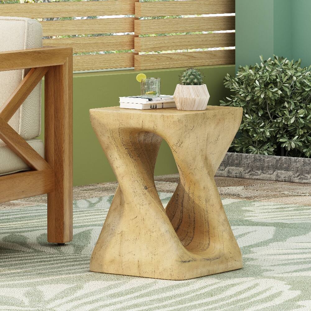 Angle. Loheer - Loheer Twist Side Table MGO Wood Look Spiral End Table Natural - Natural.