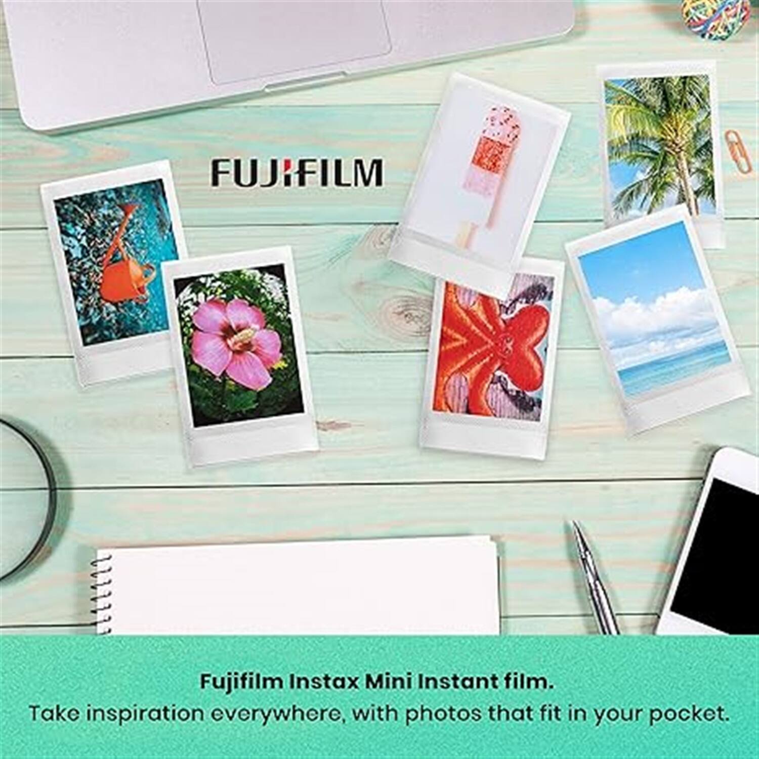 FUJIFILM  
Fujifilm Instax Mini Instant film.  
Take inspiration everywhere, with photos that fit in your pocket.
