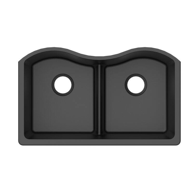 Alt View 1. Winpro - Winpro Undermount Granite Composite 33 in. x 20 in. x 9-1/2 in. Double Equal Bowl Low Divide Kitchen Sink in Black - Black.