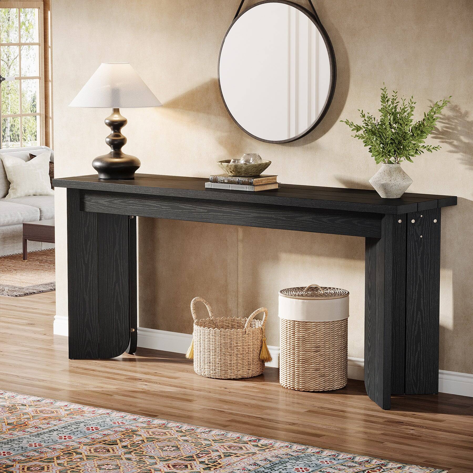 Angle. Tribesigns - Console Table with Engineered Wood Construction and Rectangular Top for Entryway, Hallway and Living Room - Black.